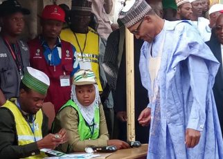 President Buhari, wife votes at PU 003 Kofar Baru III, Daura, today