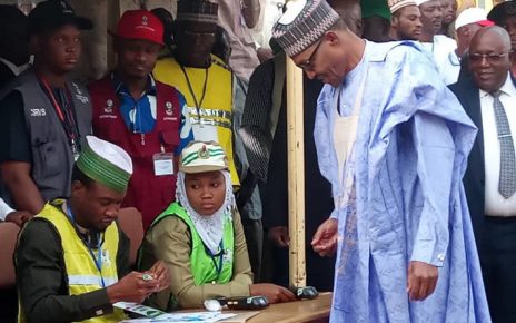 President Buhari, wife votes at PU 003 Kofar Baru III, Daura, today