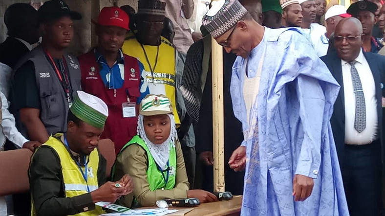 President Buhari, wife votes at PU 003 Kofar Baru III, Daura, today