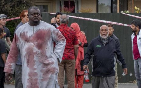 Alabi Lateef with a blood-stained cloth after the attack on Linwood Mosque on March 15, 2019 [CNN]